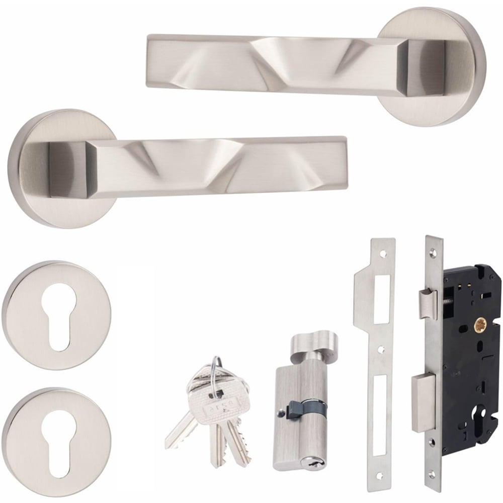 Golden Grace Satin Nickel Modern Nova Euro Lock Door Handle 70mm Image 1