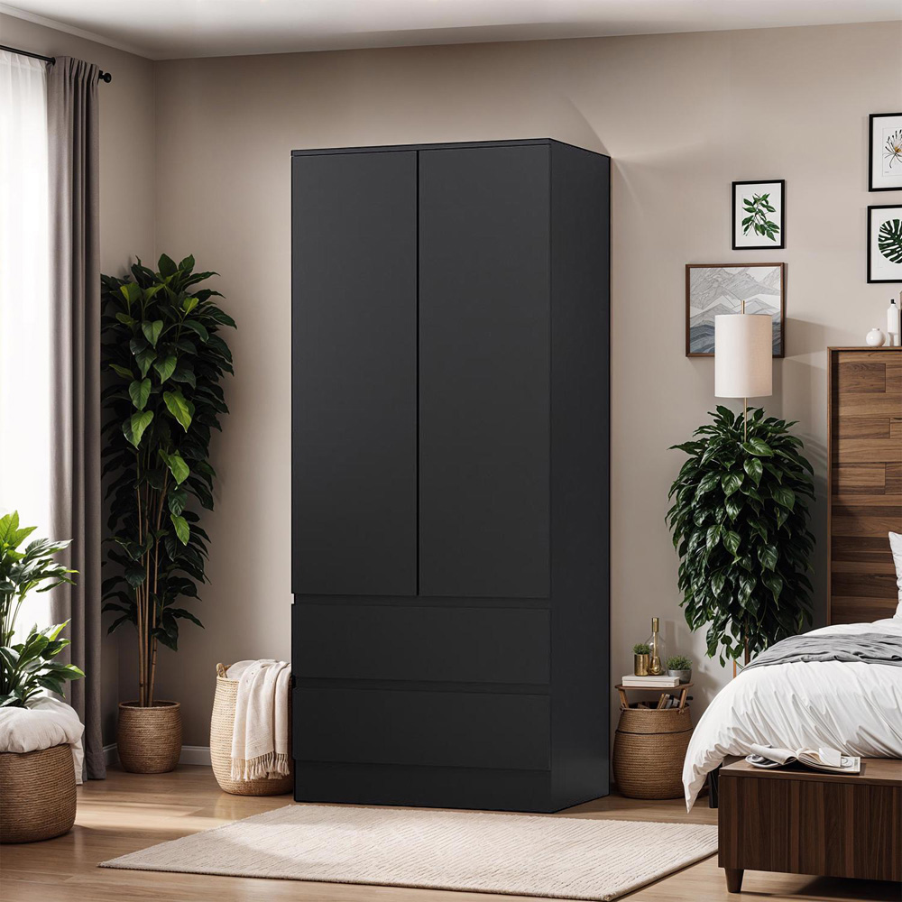 FWStyle Stora 2 Door 2 Drawer Matt Black Wardrobe Image 4