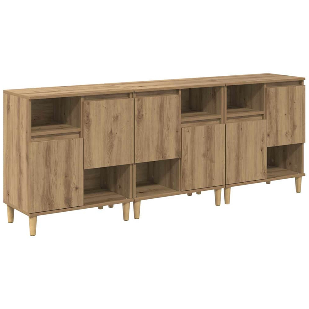 vidaXL 2 Door 2 Open Shelf Artisan Oak Sideboard with Wooden Legs Set of 3 Image 2