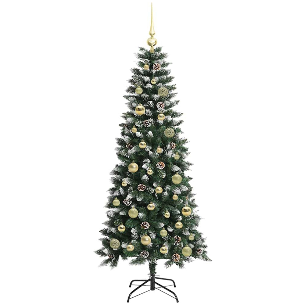 vidaXL Pre-Lit Gold Baubles Green Artificial Snow Tipped Christmas Tree 5ft Image 4