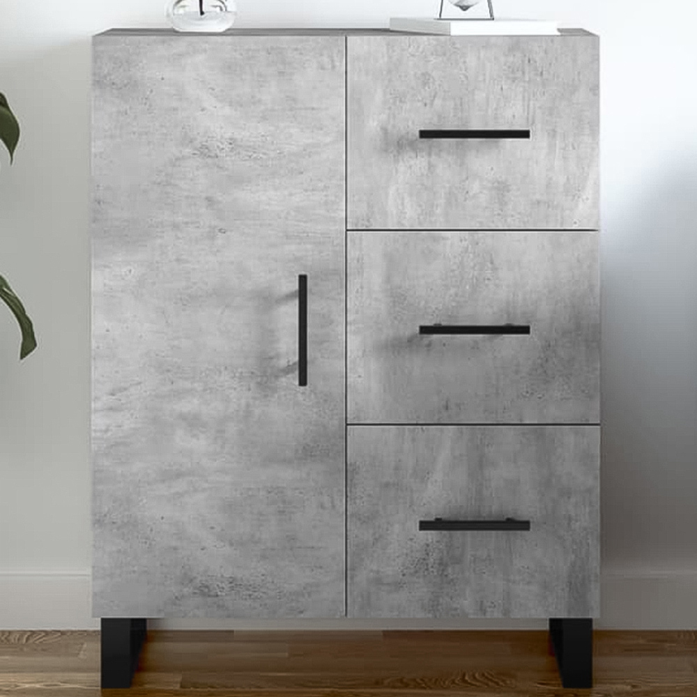 vidaXL Single Door 3 Drawer Concrete Grey Sideboard Image 1