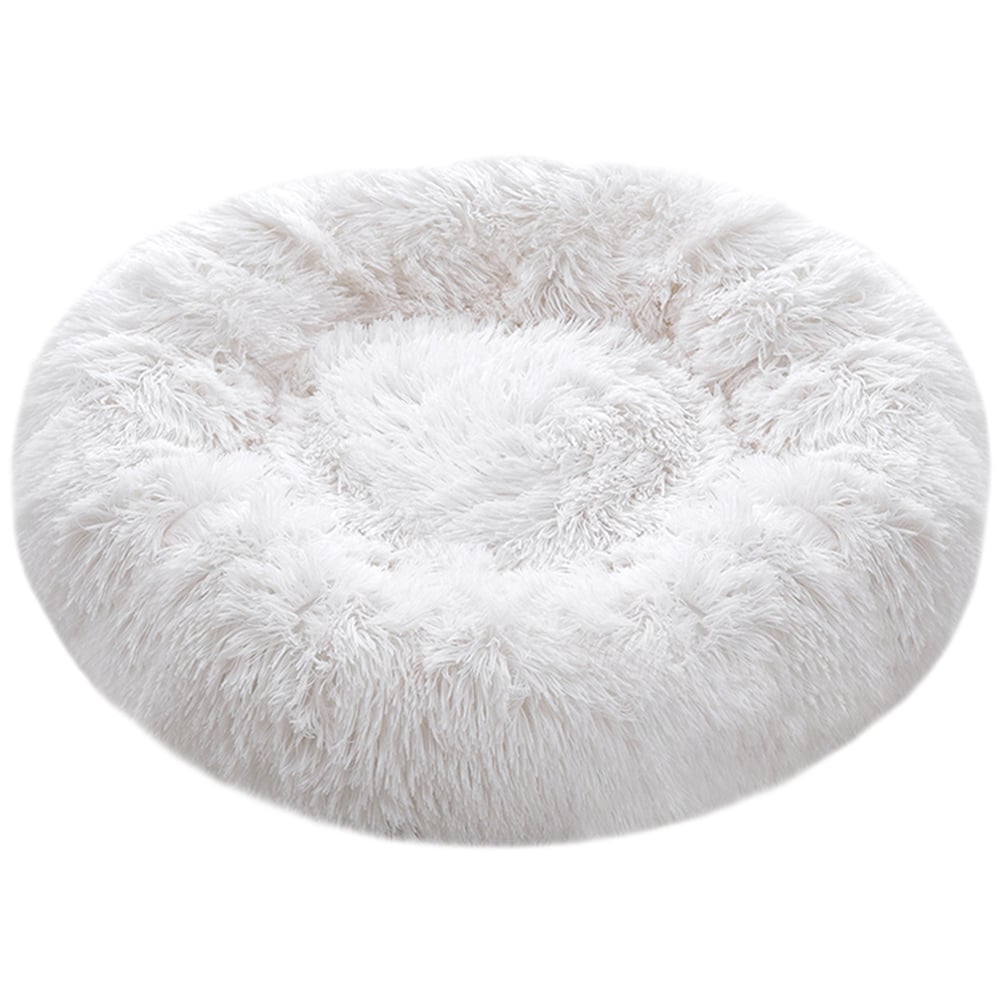 H&O Direct White Plush Donut Shaped Pet Bed Image 1