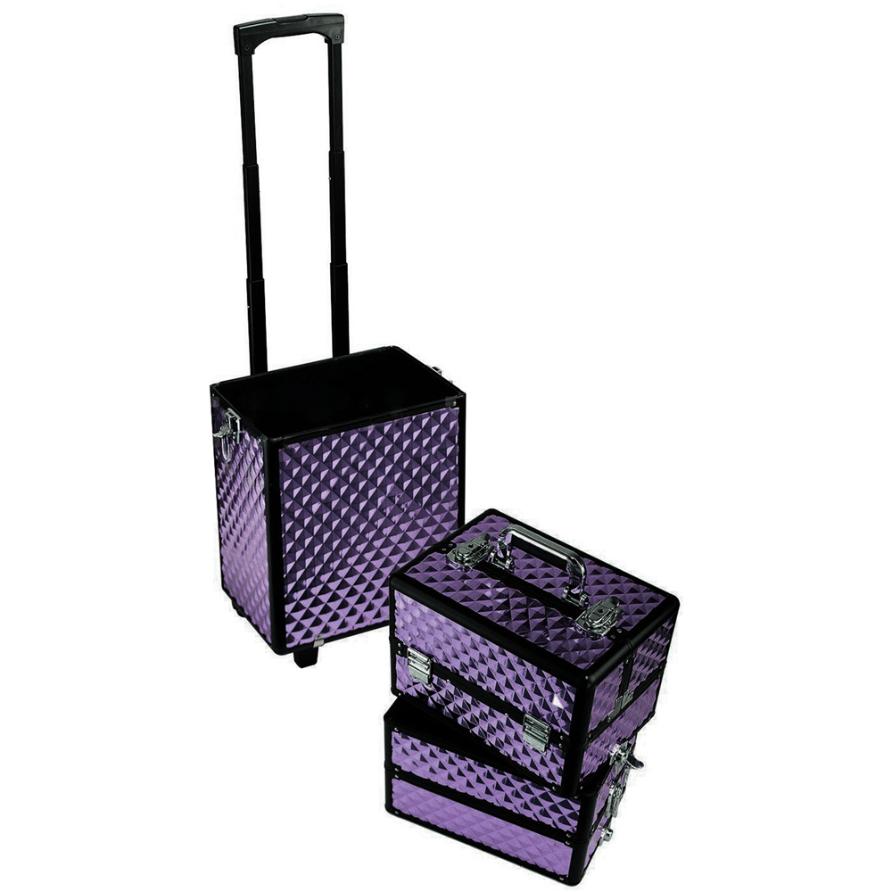 Living and Home Purple Diamond Pattern Makeup Train Trolley Case Image 5