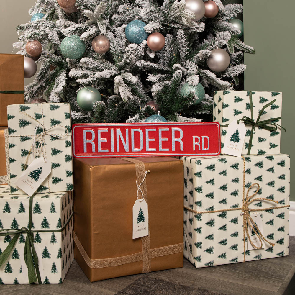 Samuel Alexander Red Metal Reindeer Road Sign Christmas Decoration 43cm Image 2
