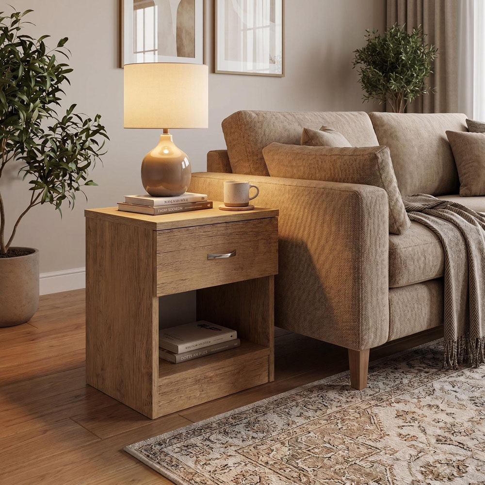FWStyle Promo Single Drawer Oak Bedside Table Image 4
