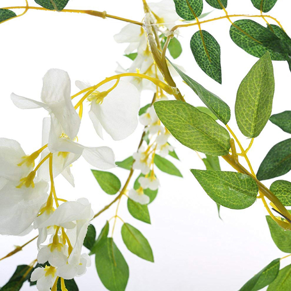 Living and Home Green and White Artificial Wisteria Hanging Garland 200cm 2 Pack Image 8
