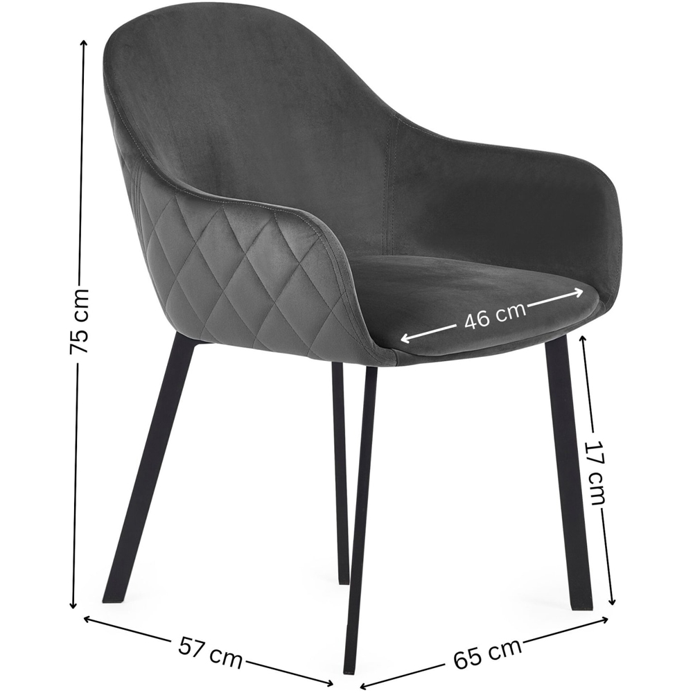 Julian Bowen Lima Set of 2 Grey Velvet Diamond Stitch Dining Chair Image 9