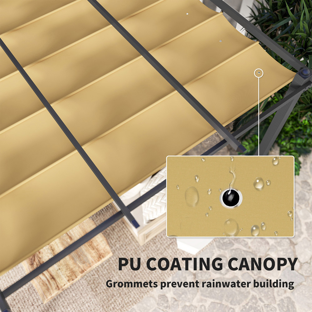 Outsunny 3 x 4m Khaki Aluminium Pergola Gazebo with Retractable Roof Image 5