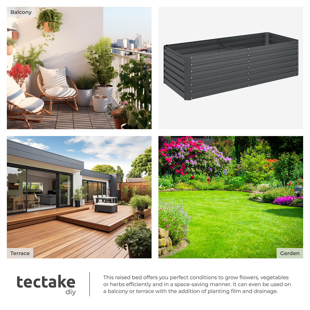 tectake Galvanised Steel Raised Garden Bed 880L 200 x 80 x 56cm Image 6