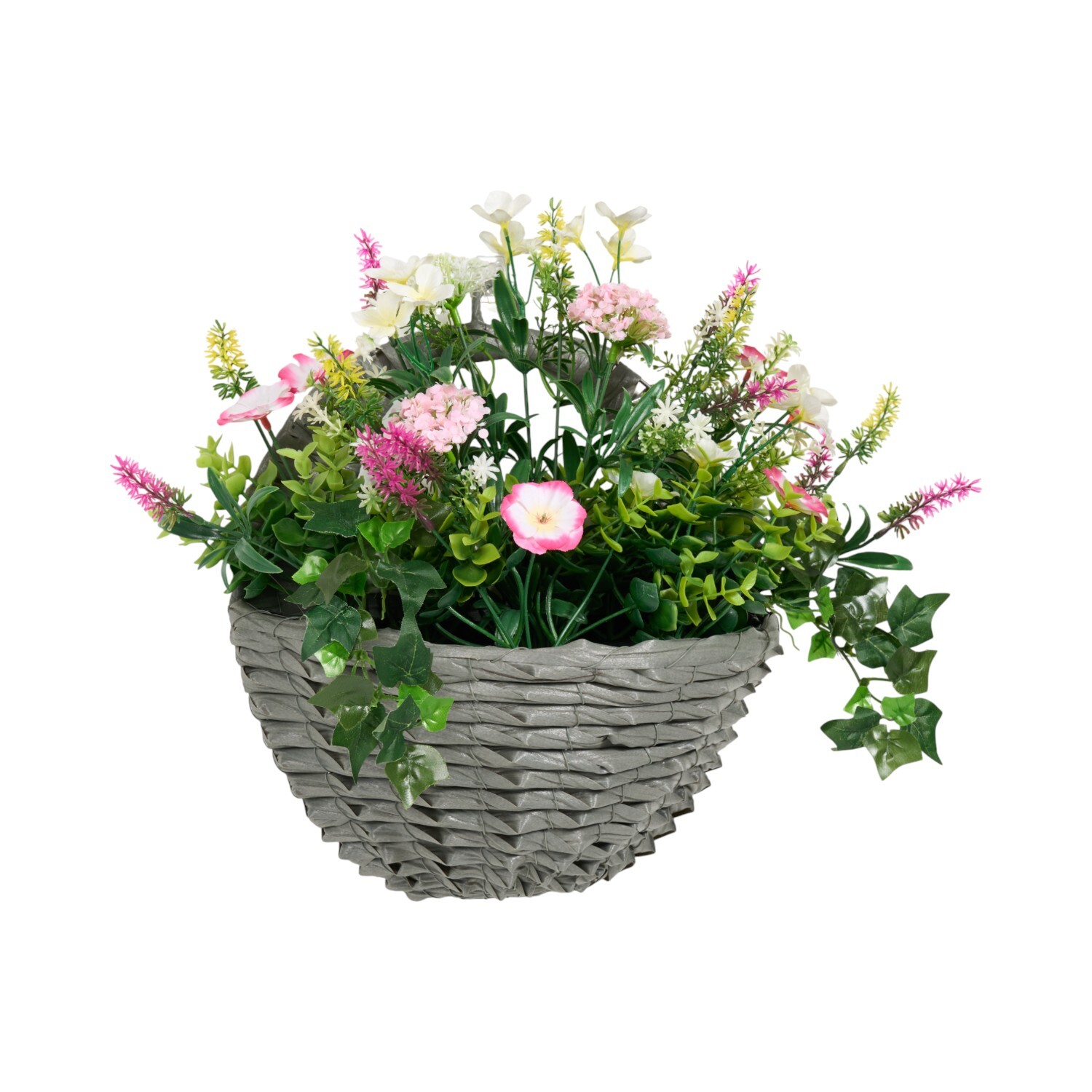 Faux Floral Hanging Ivy Wall Basket Image 2