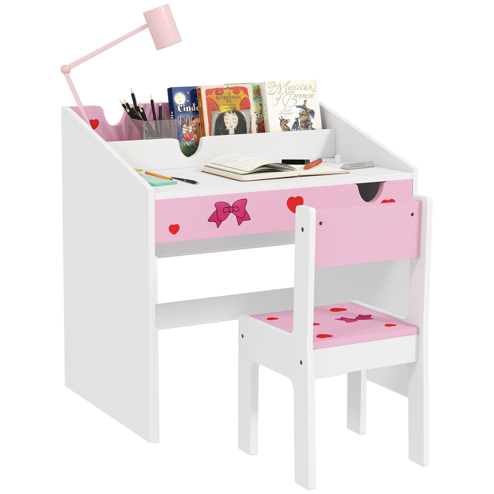 AIYAPLAY Single Drawer Pink Kids Study Table and Chair Set Image 2