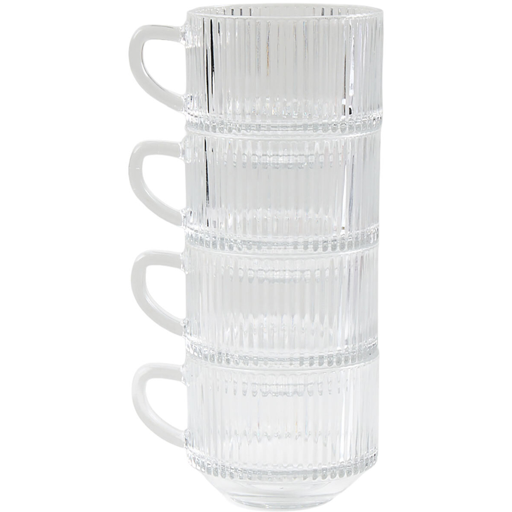 Pack of 4 Ribbed Stackable Glass Mugs Clear Image 4