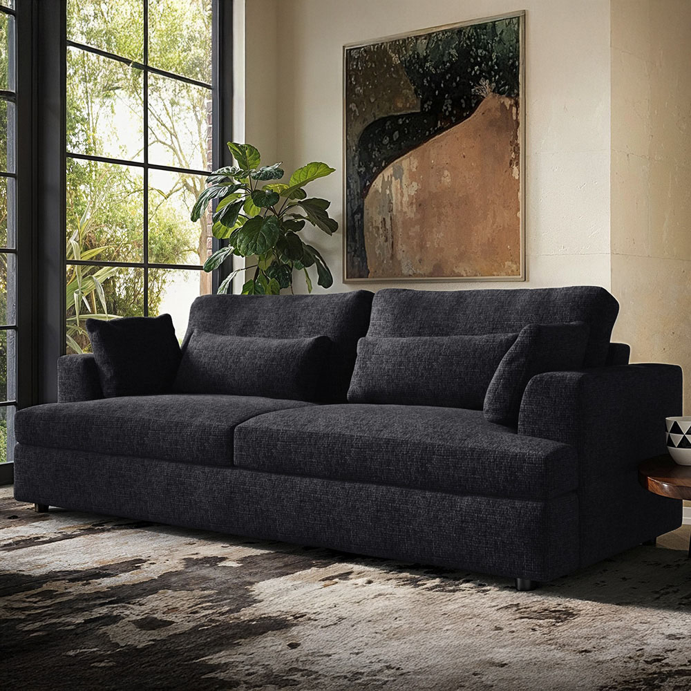 Solace+Co Drew 3 Seater Charcoal Chenille Sofa Image 5