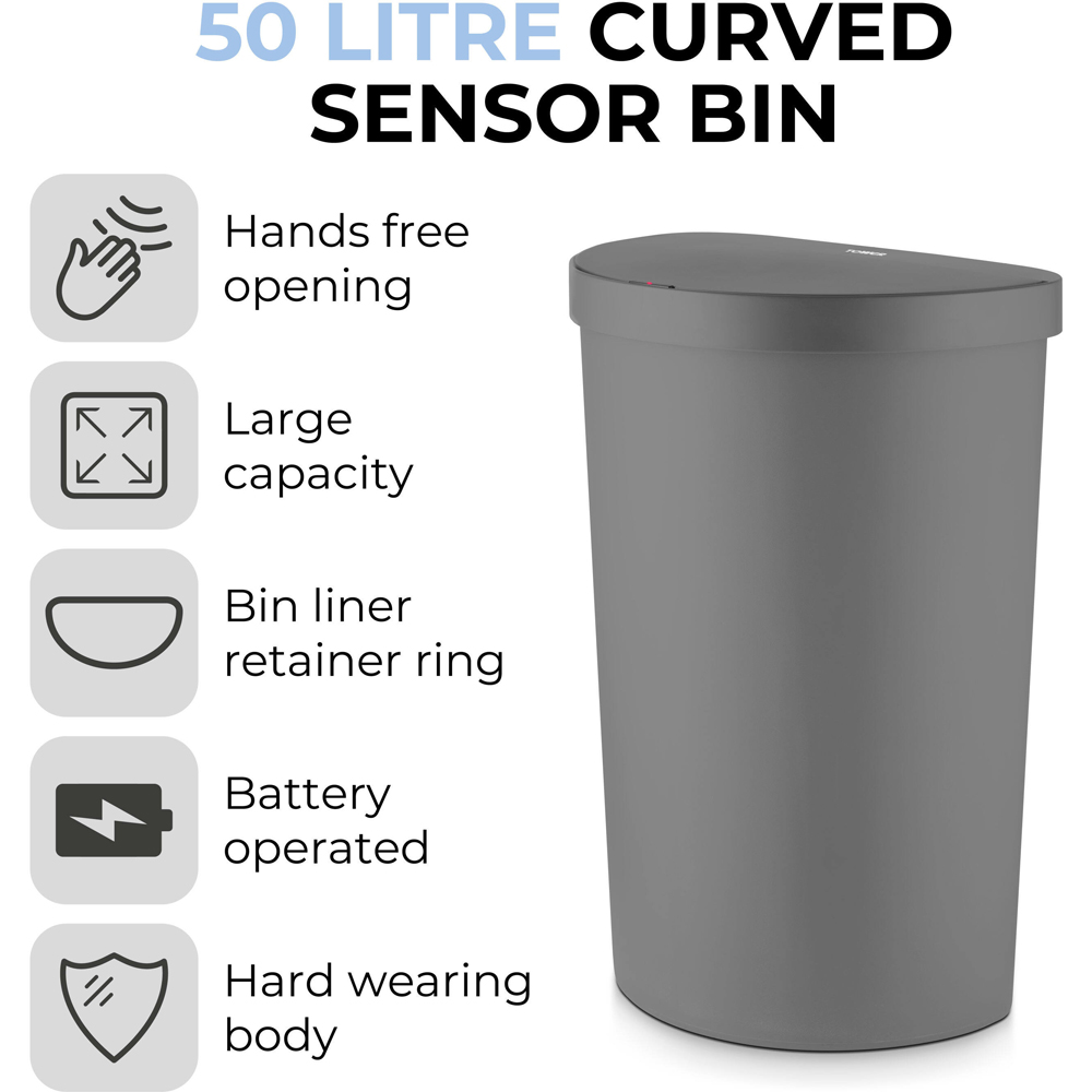 Tower Grey Curved Sensor Bin 50L Image 3