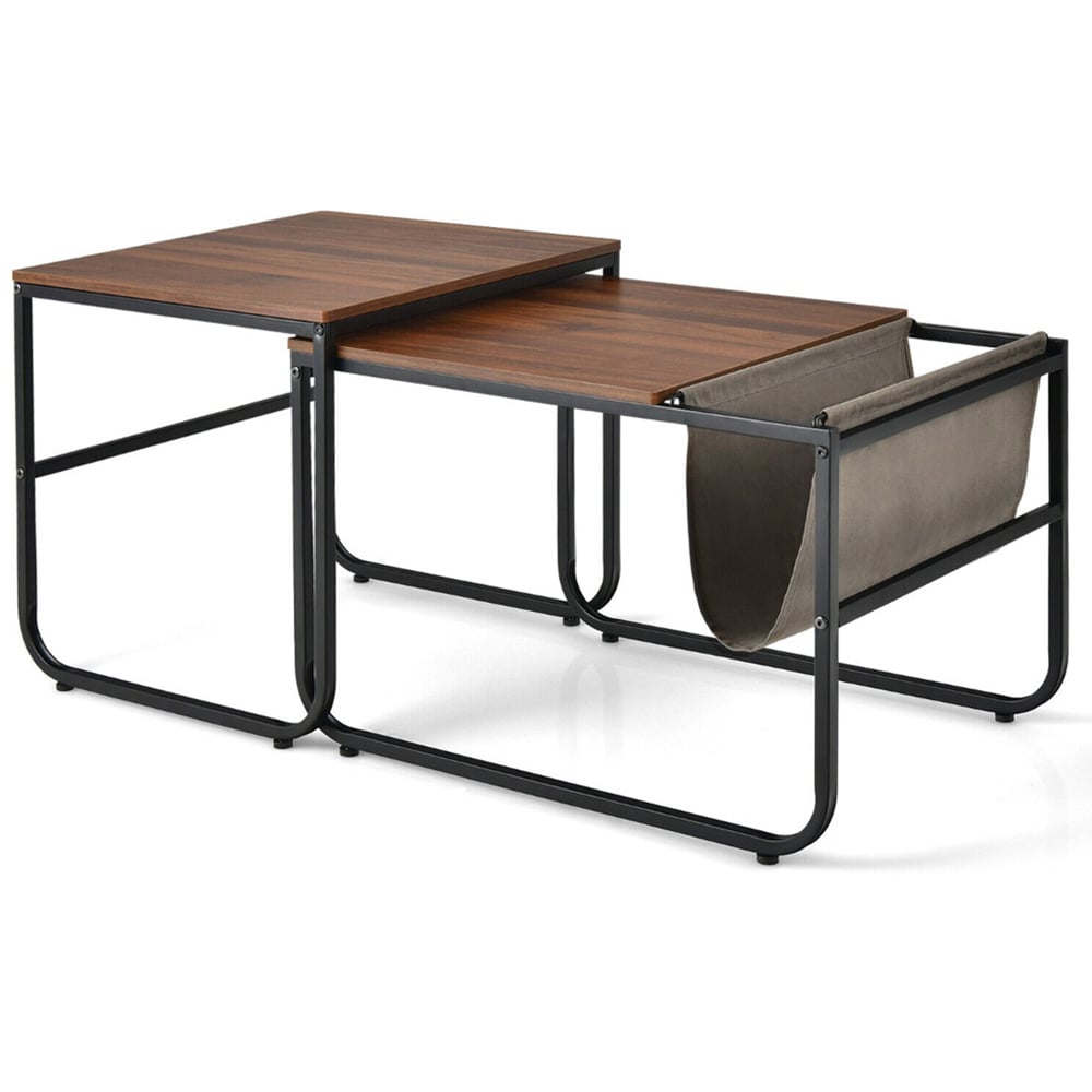 Costway Brown Industrial Nest of Tables Set of 2 Image 4