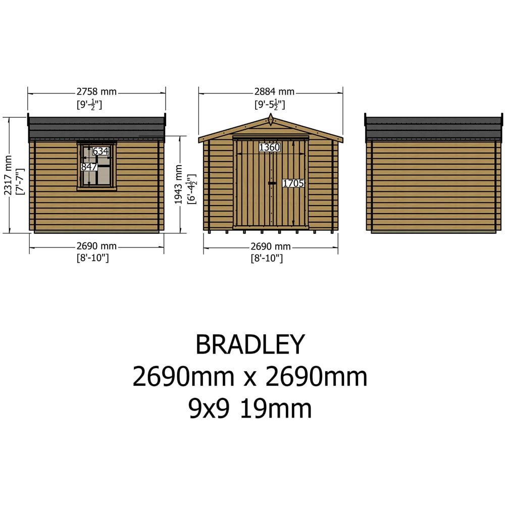 Shire Bradley 9 x 9ft Double Door Pressure Treated Wooden Log Cabin Image 9