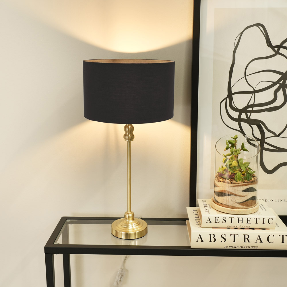 ValueLights Maggie Charcoal and Gold Drum Shade Candlestick LED Table Lamp Image 2