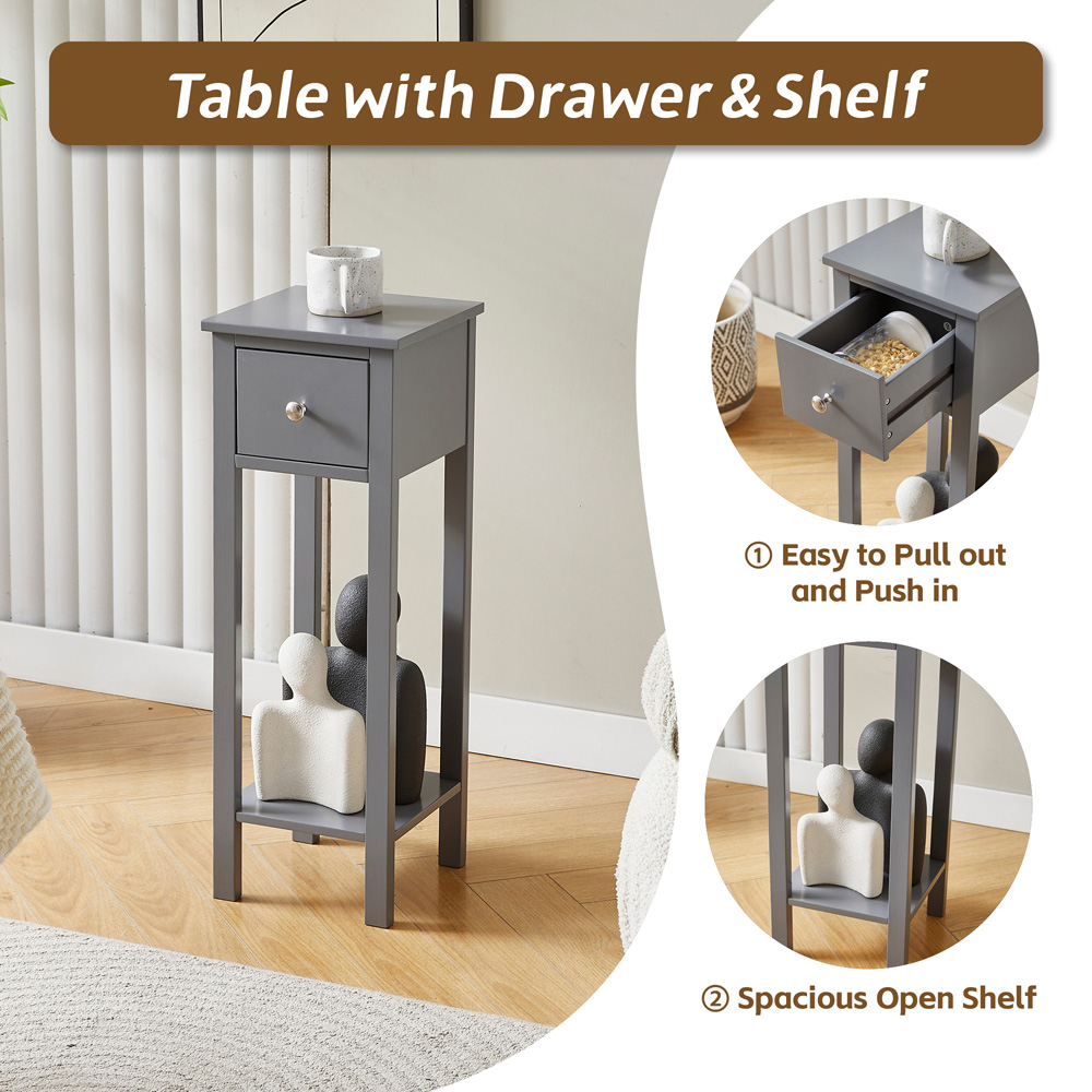 Brooklyn Amelia Single Drawer Single Shelf Grey Solid Wooden Bedside Table Image 4