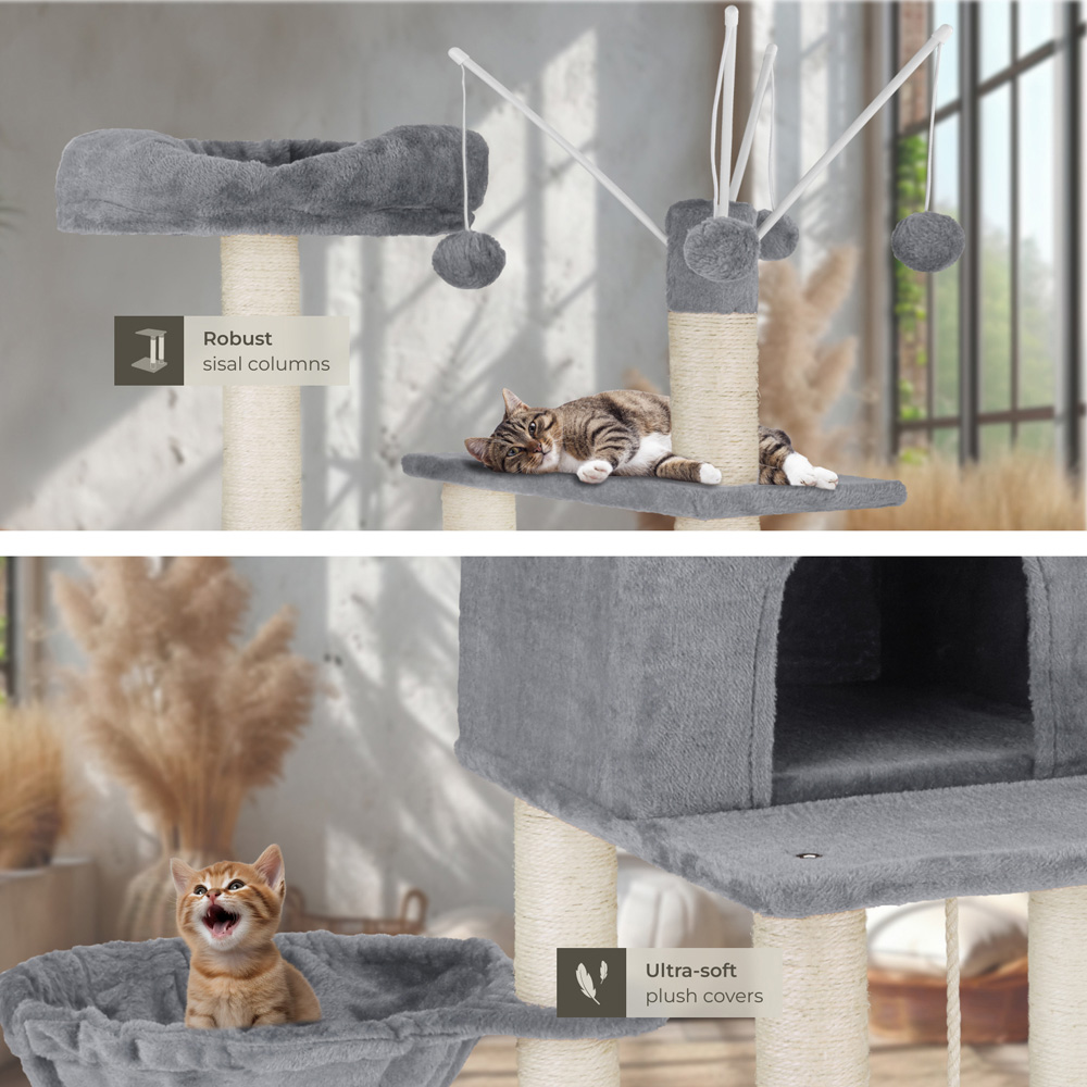 tectake Lilou Grey Cat Tree with Scratching Post 165cm Image 5