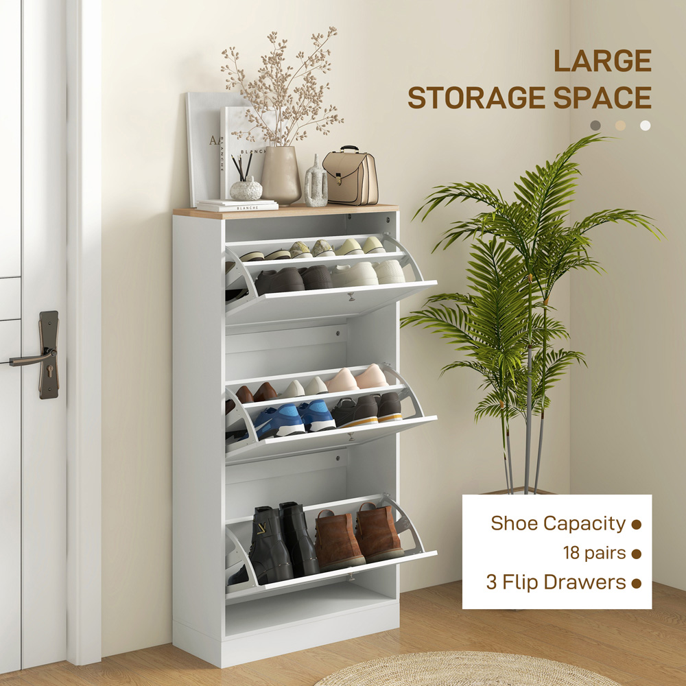 Portland 3 Flip Drawer White Narrow Shoe Cabinet Image 7