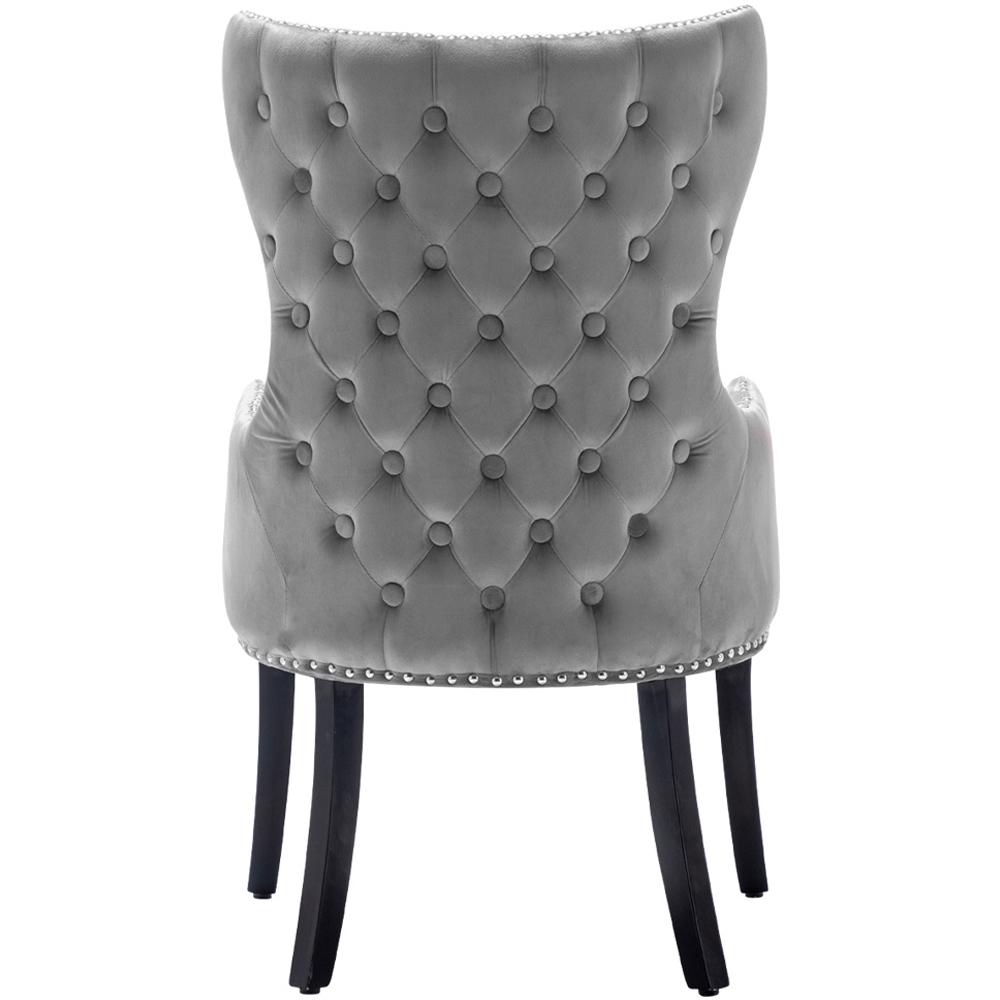 H&O Direct Light Grey Vintage Velvet Studded Dining Chair Image 3