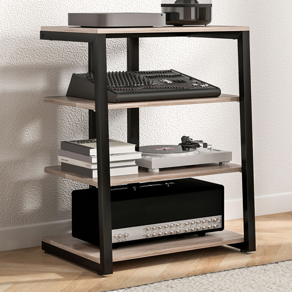 HOMCOM 3 Shelf Grey HiFi Record Player Stand with Power Strip Image 1