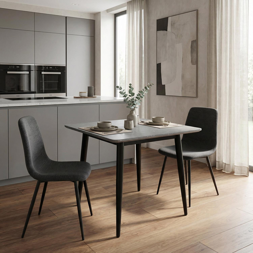 FWStyle Nova 2 Seater Sintered Stone Marble Effect Heat Resistant Fixed Top Dining Table Grey Image 3