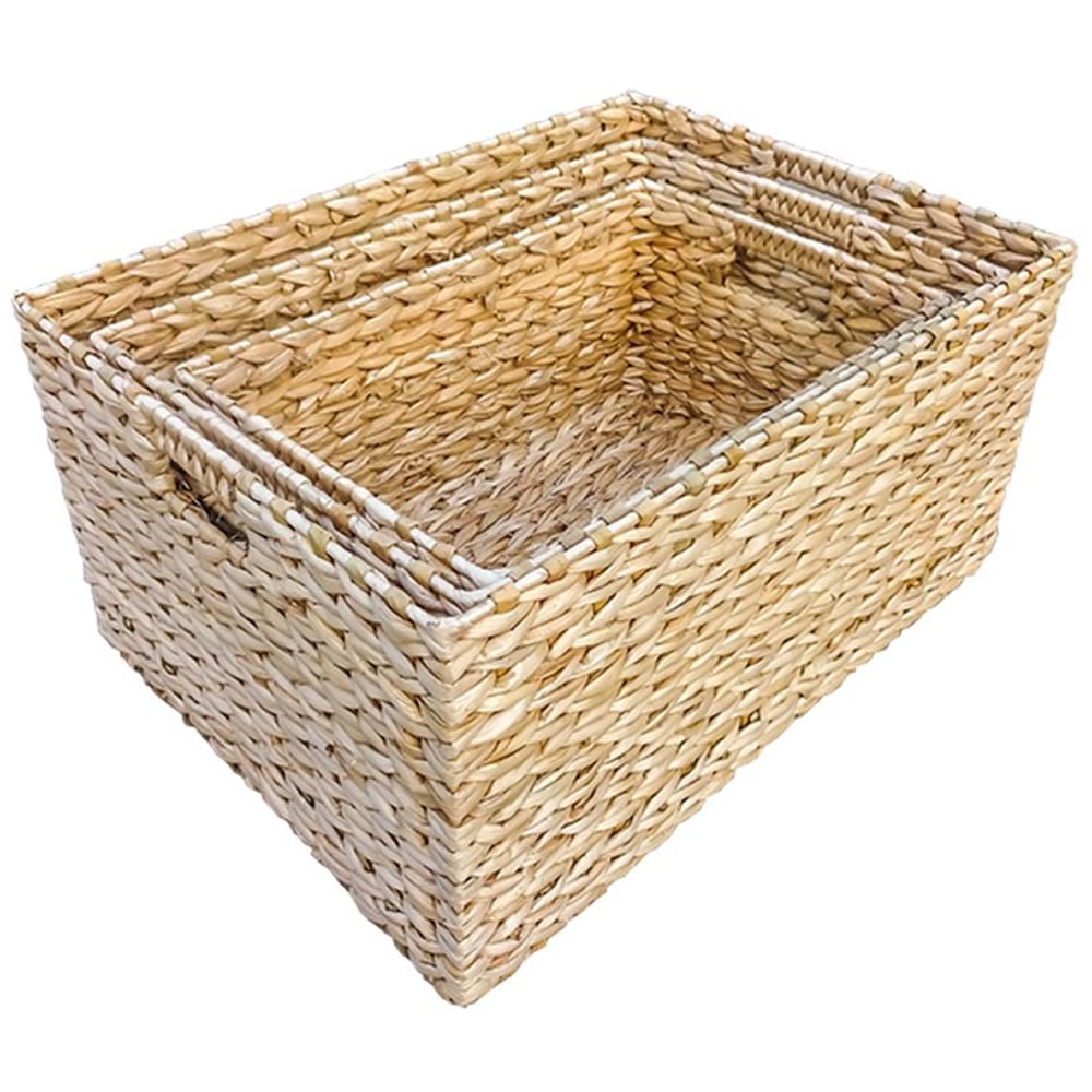 Red Hamper Rectangular Water Hyacinth Storage Basket Set of 3 Image 1