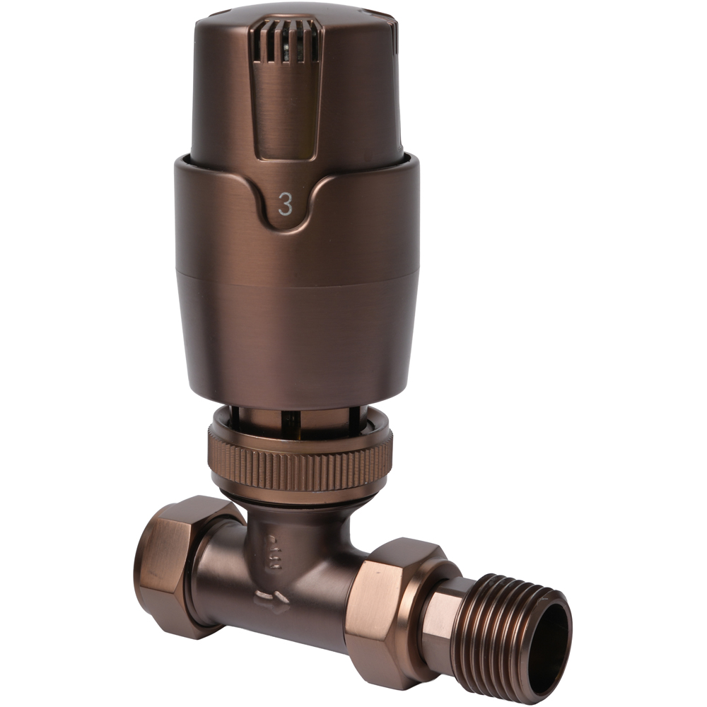 Go Bathrooms Bronze Straight Thermostatic Radiator Valves Set 15mm Image 2