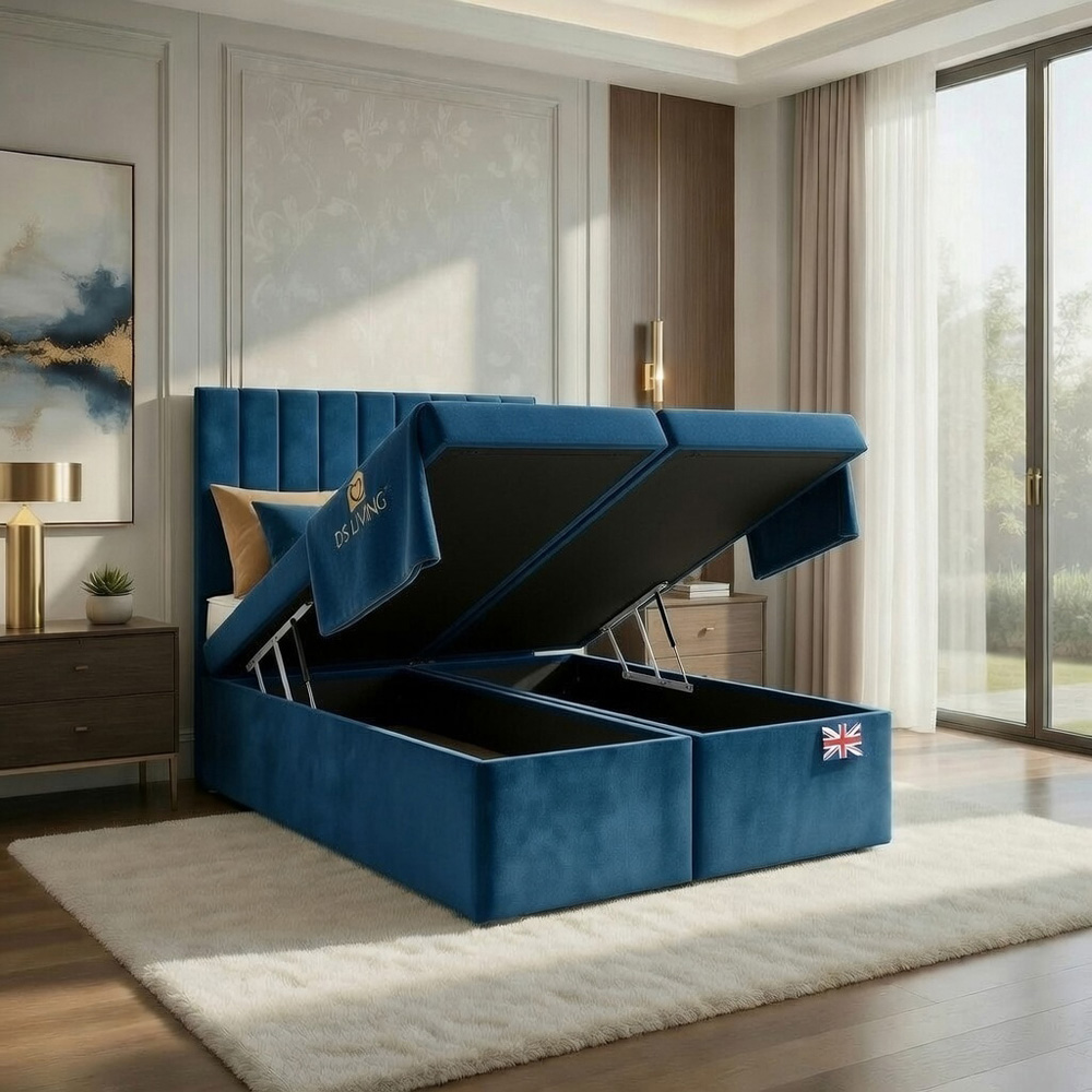 DS Living Aria Super King Size Blue Plush Ottoman Bed Image 2
