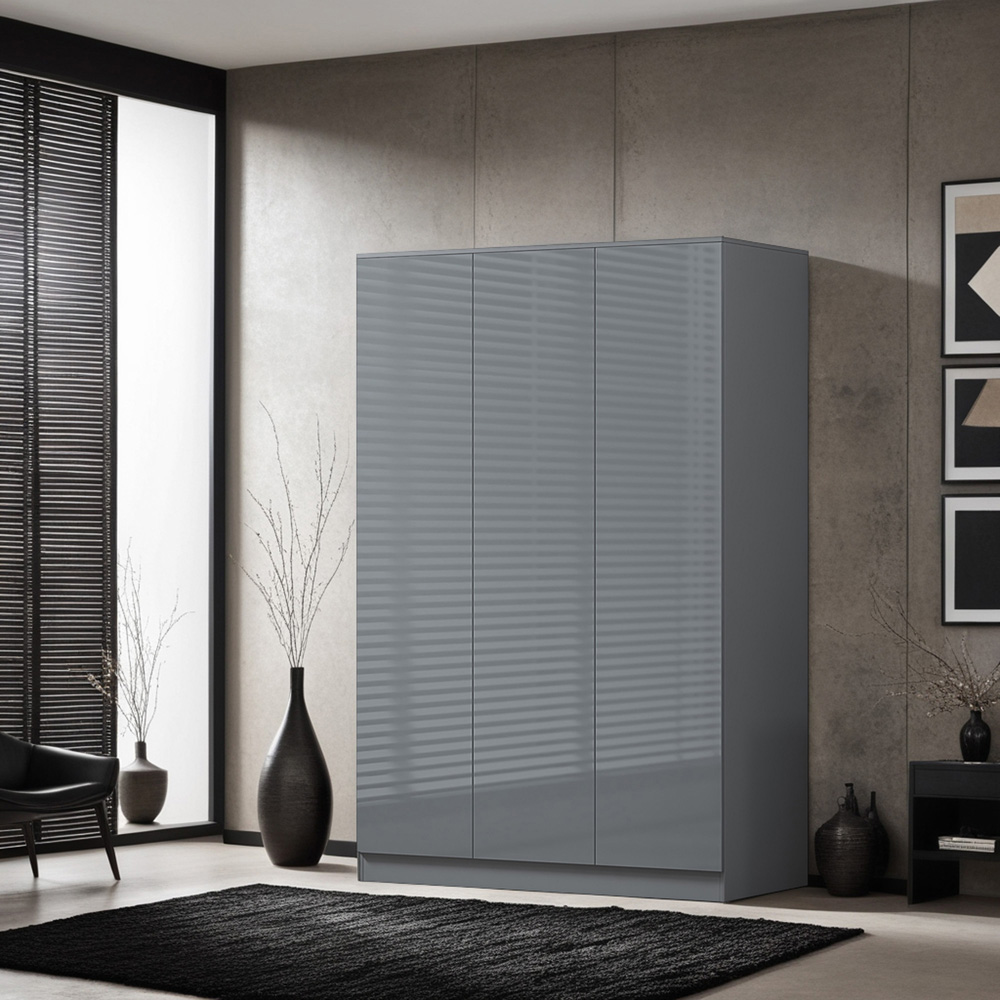 FWStyle Stora 3 Door Grey Gloss Wardrobe Image 3