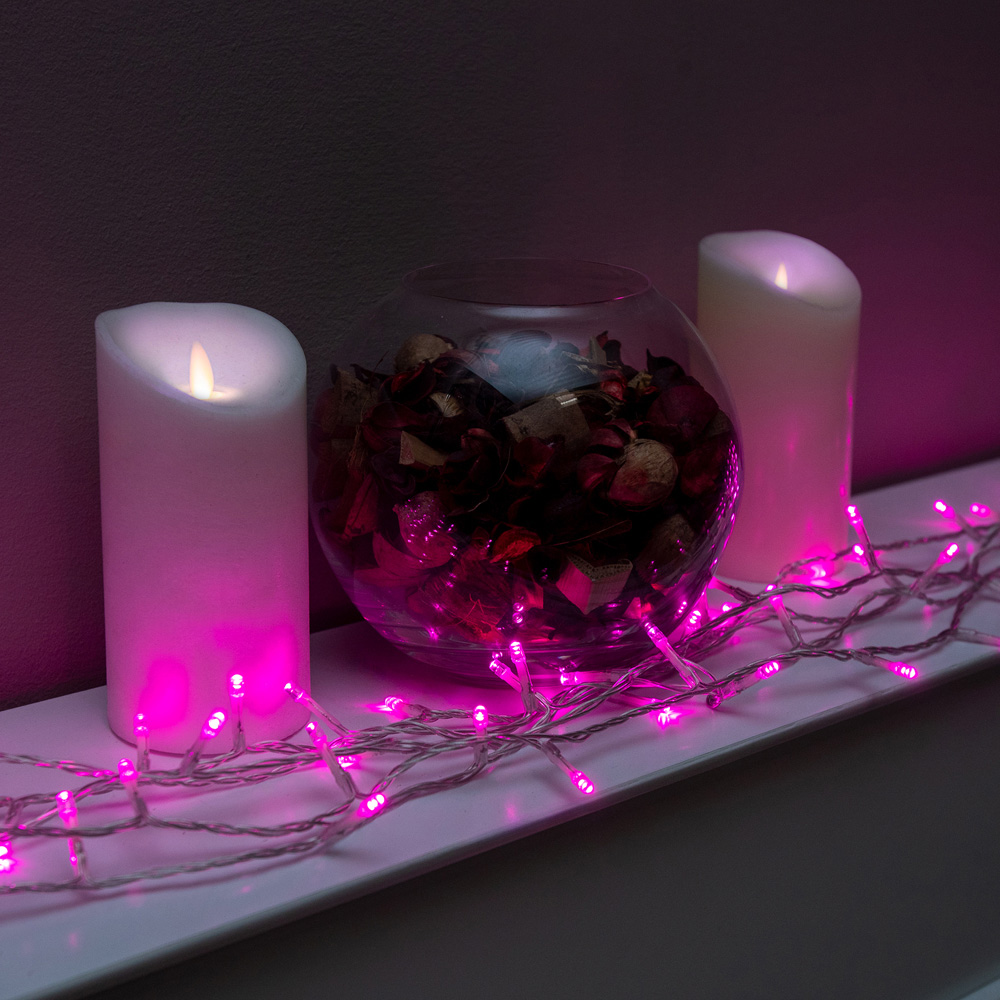 The Christmas Centre 240 Pink LED Multifunction Clear Cable String Light 28m Image 2