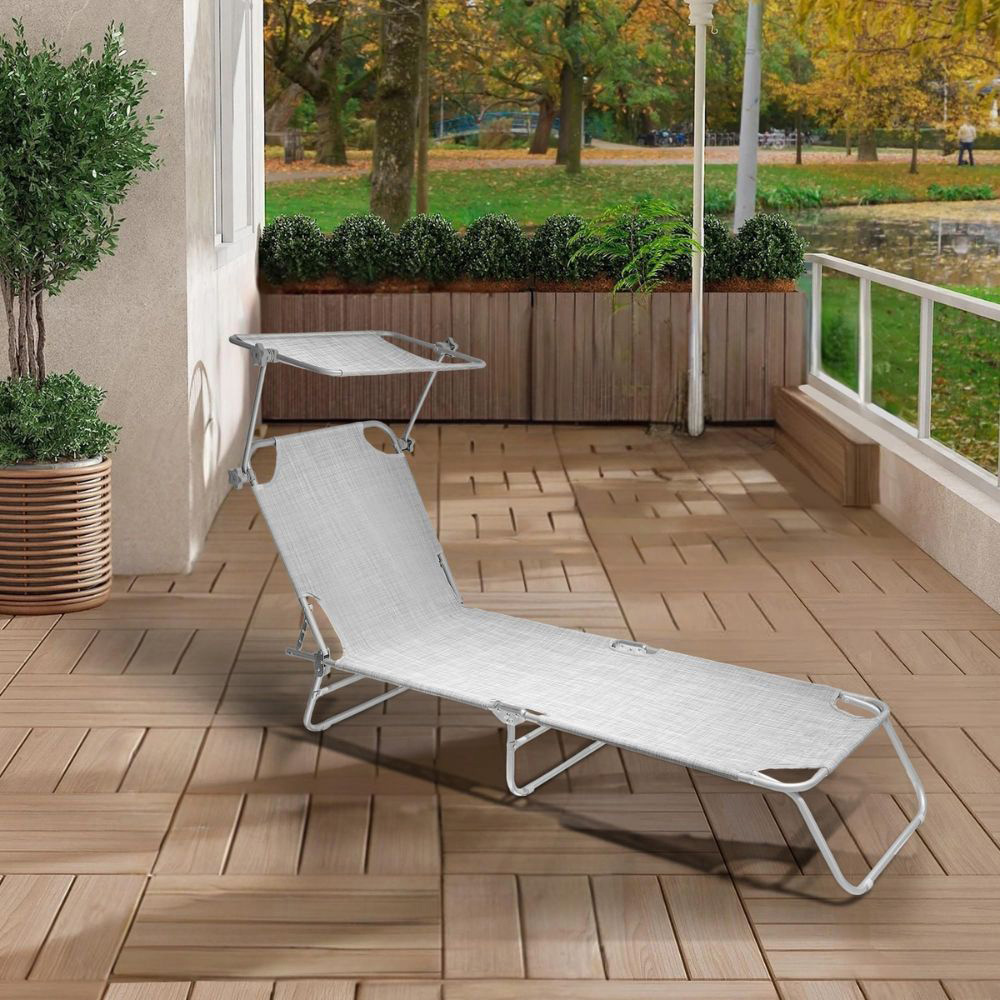 Alivio Beige Foldable Recliner Sun Lounger with Adjustable Sunshade Image 3