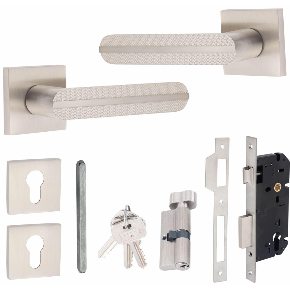Golden Grace Satin Nickel Modern Lima Euro Lock Set Image 1