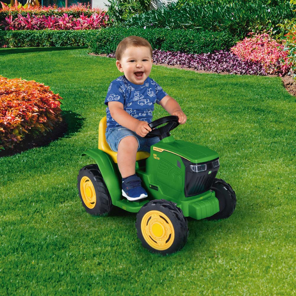 PEG John Deere Kids Electric Ride-On Mini Tractor with LED Lights Green and Yellow 6V Image 2