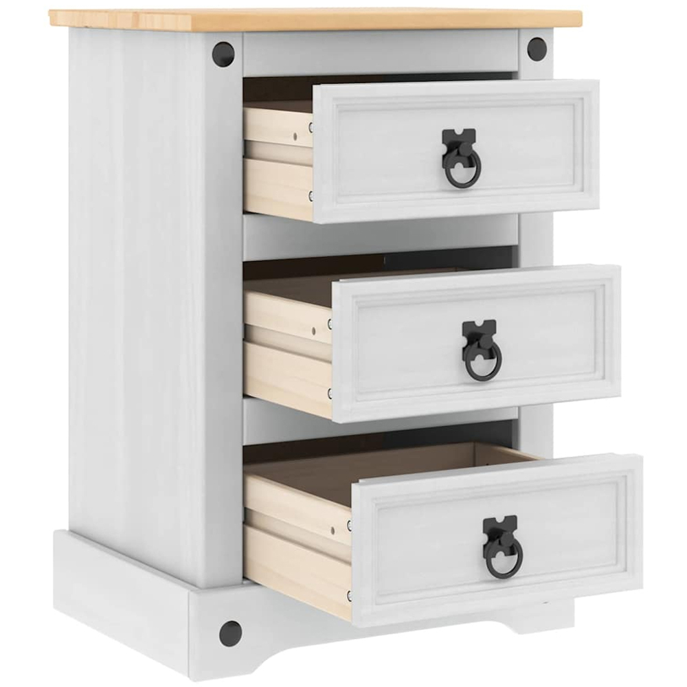 vidaXL Corona 3 Drawer White Solid Pine Wood Wide Bedside Table Image 5