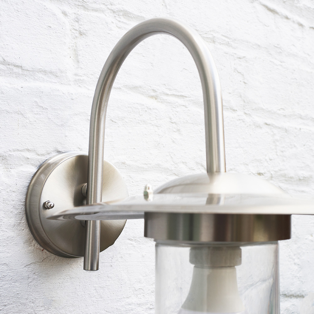 ValueLights Lancaster Silver Swan Neck Outdoor Wall Lantern Image 3