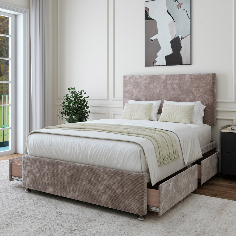 Bedmaster Double Silver Chenille 4 Drawer Divan Base with Valencia Headboard Image 2