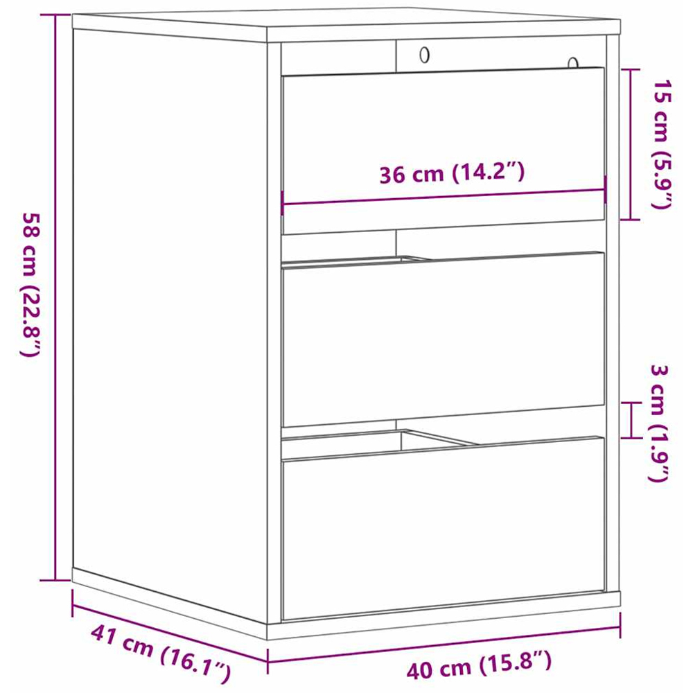 vidaXL 3 Drawer Smoked Oak Wooden Chest of Drawers Image 9