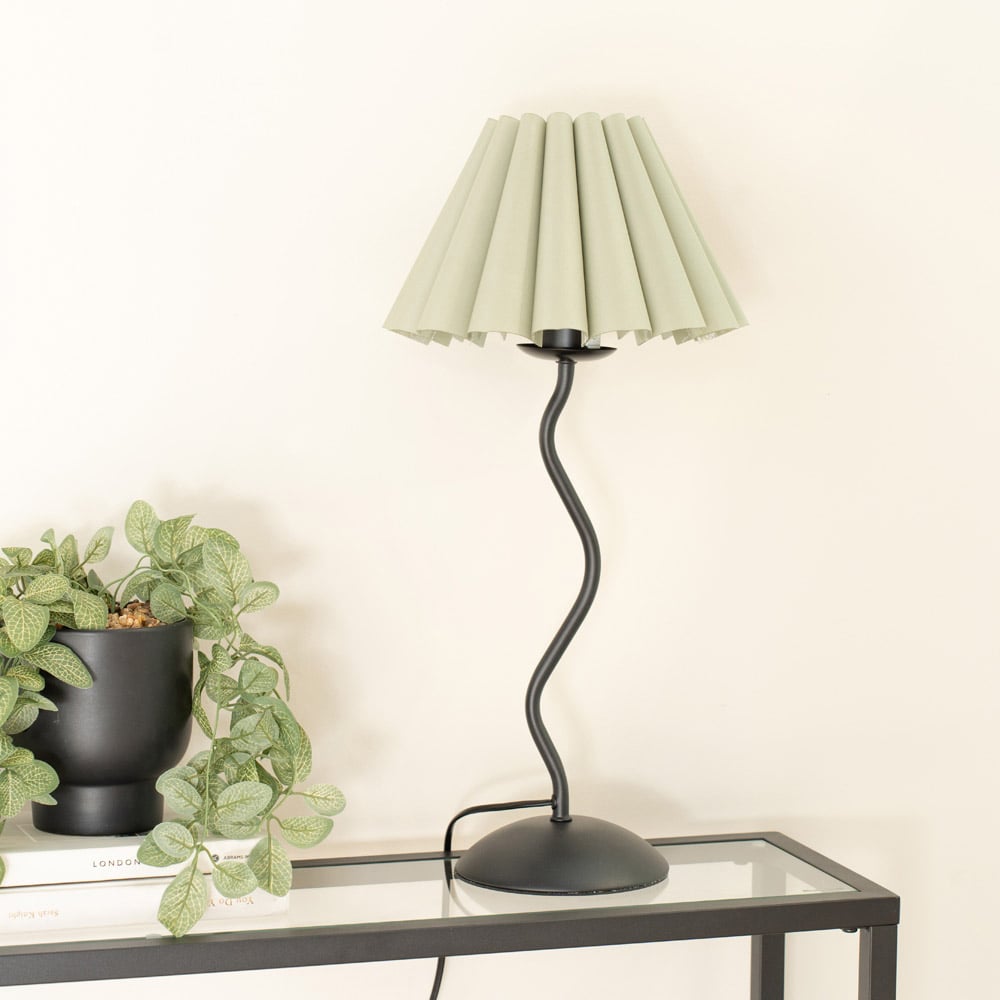 ValueLights Wiggle Sage Green Scallop Shade Black Metal Stem LED Table Lamp Image 3