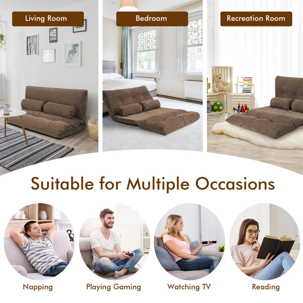 Costway Coffee Convertible Floor Sofa Bed with Waist Pillows Image 8