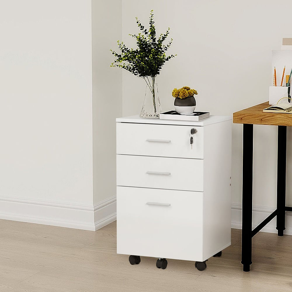 3 Drawer Wooden Filing Cabinet - White Image 3