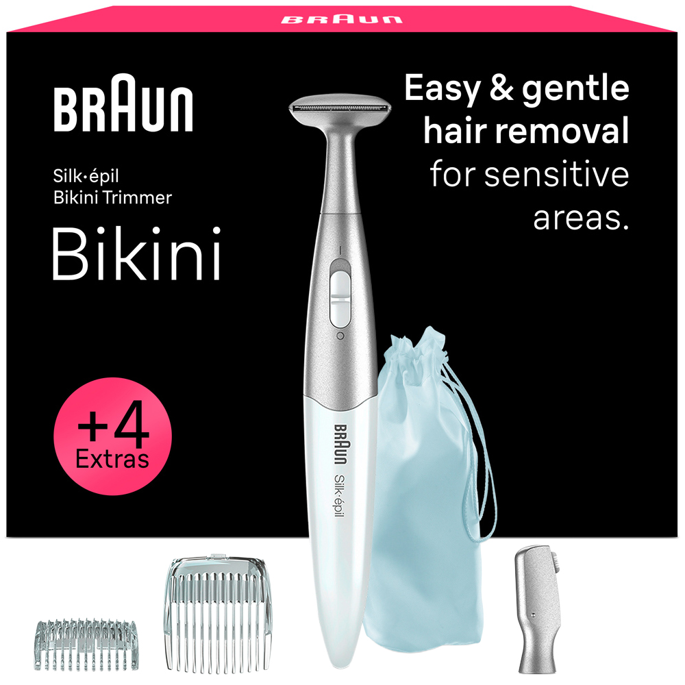 Braun Silk-épil White Cordless Bikini Trimmer with Pouch and Cleaning Brush Image 3