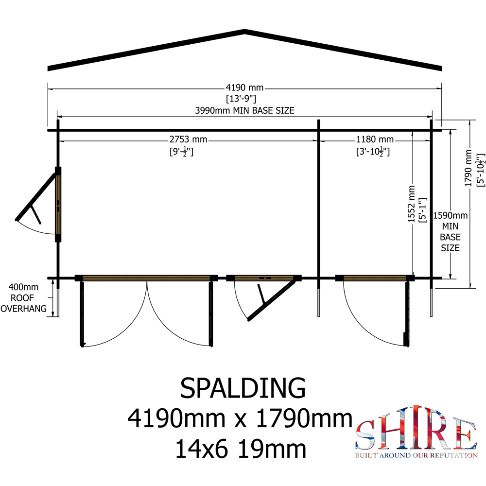 Shire Spalding 14 x 6ft Dual-Purpose Apex Garden Log Cabin with Integral Storage Image 8