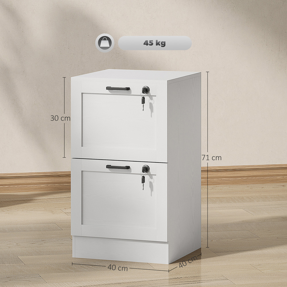 Portland 2 Drawer White Lockable Filing Cabinet with Keys Image 9
