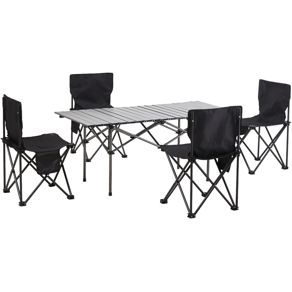 Living and Home 4 Seater Grey Rectangle Portable Folding Camping Set Image 1