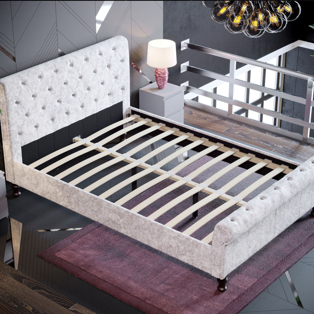 VIDA DESIGNS Double Violetta Silver Crushed Velvet Bed Frame Image 5