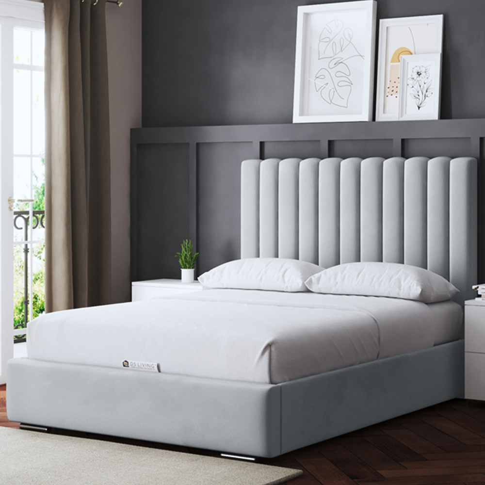 DS Living Evangeline Double Silver Upholstered Ottoman Bed with Headboard Image 1