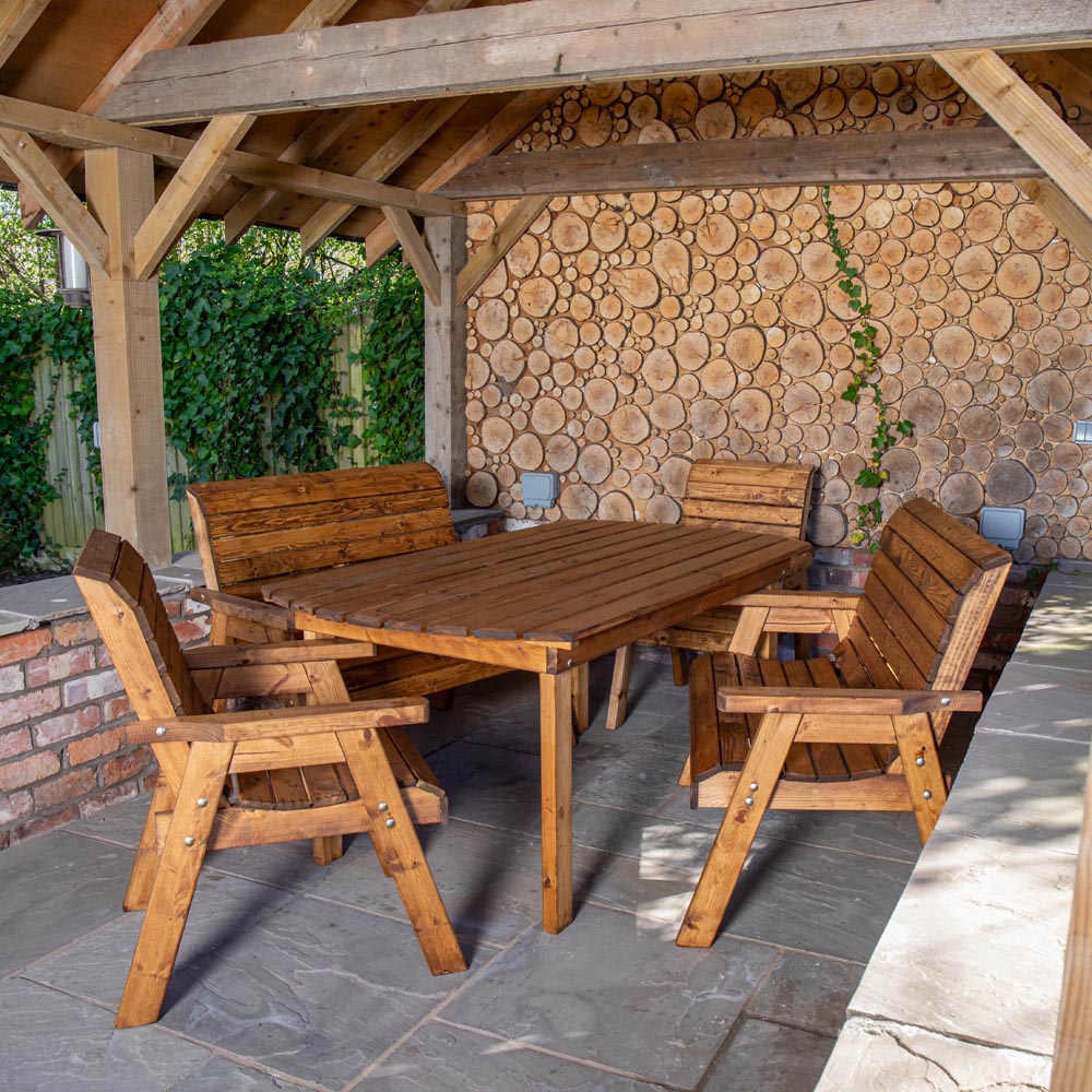 Samuel Alexander Handmade 6 Seater Chunky Rustic Wooden Garden Furniture Set Image 3