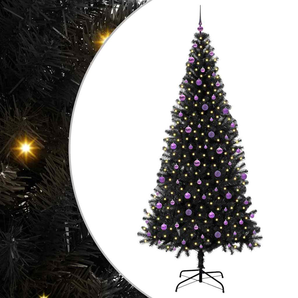 vidaXL Pre-Lit Lilac Baubles Black Artificial Christmas Tree 8ft Image 2